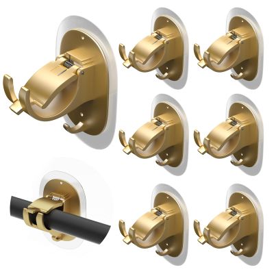 6PCS No Drill Curtain Rod Brackets Self Adhesive Curtain Rod Holder Curtain No Drilling Rod Hooks Nail Free Adjustable Curtain Rod Holders Curtain Hangers for Bathroom Kitchen Renter Gold