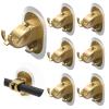6PCS No Drill Curtain Rod Brackets Self Adhesive Curtain Rod Holder Curtain No Drilling Rod Hooks Nail Free Adjustable Curtain Rod Holders Curtain Hangers for Bathroom Kitchen Renter Gold view 1