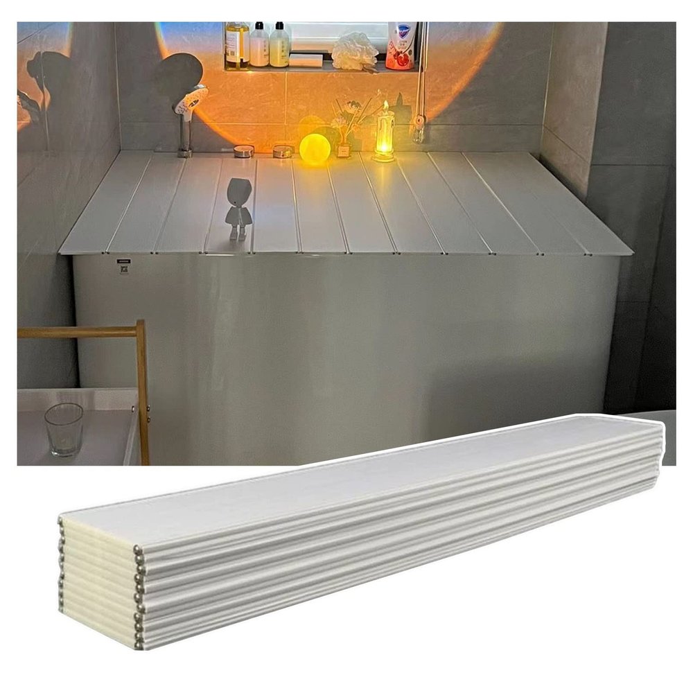 Bathtub Tray Folding Bathtub Cover Bathtub Caddy Tray, Multifunction Dust-Proof Board Insulation Cover, PVC Bath Tub Accessories Shutter Bath Lid for Luxury Spa Or Reading Multifunctional (Color : Wh