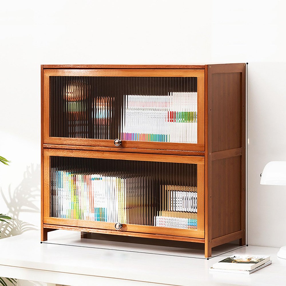 JSLJDM 4 Tiers Bookshelf,Bookcase with Doors,Industial Bookshelves and Bookcases,Bookcase,Tall Bookcase,Cube Storage shelf,Bamboo bookcase,Bedroom, Living room,Home office 80*32*140cm 80*32*73cm grey