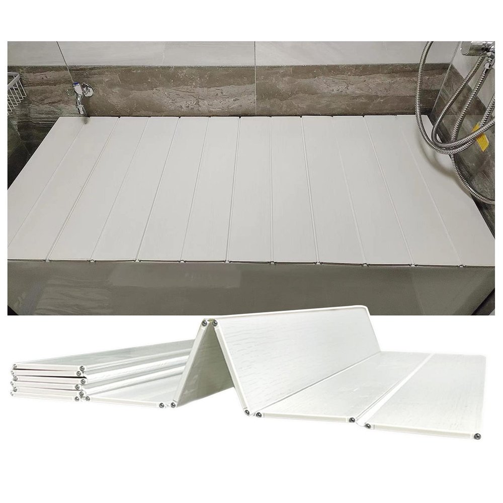 Bathtub Tray Folding Bathtub Cover Bathtub Tray, 0.6cm Thickness PVC Anti-dust Board, Insulation Shutter Bath Lid Bath Shelf for Shower Bath Table Shelf Multifunctional (Color : White, Size : 75x135
