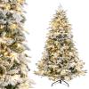 Goplus 6ft Pre-Lit Snow Flocked Christmas Tree, Artificial Hinged Xmas Tree with 1415 Branch Tips, PE & PVC Mixed Leaves, 260 Warm-White LED Lights, Foldable Metal Base, for Home Office Holiday Decor view 1