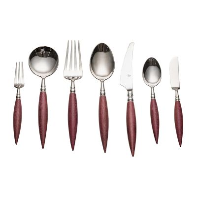 28 Piece Silverware Set Service for 4,Household Tableware Light Luxury Violet Wooden Handle 304 Stainless Steel Tableware Hotel Knife, Fork, Spoon Tableware Set, Food Grade Stainless Steel
