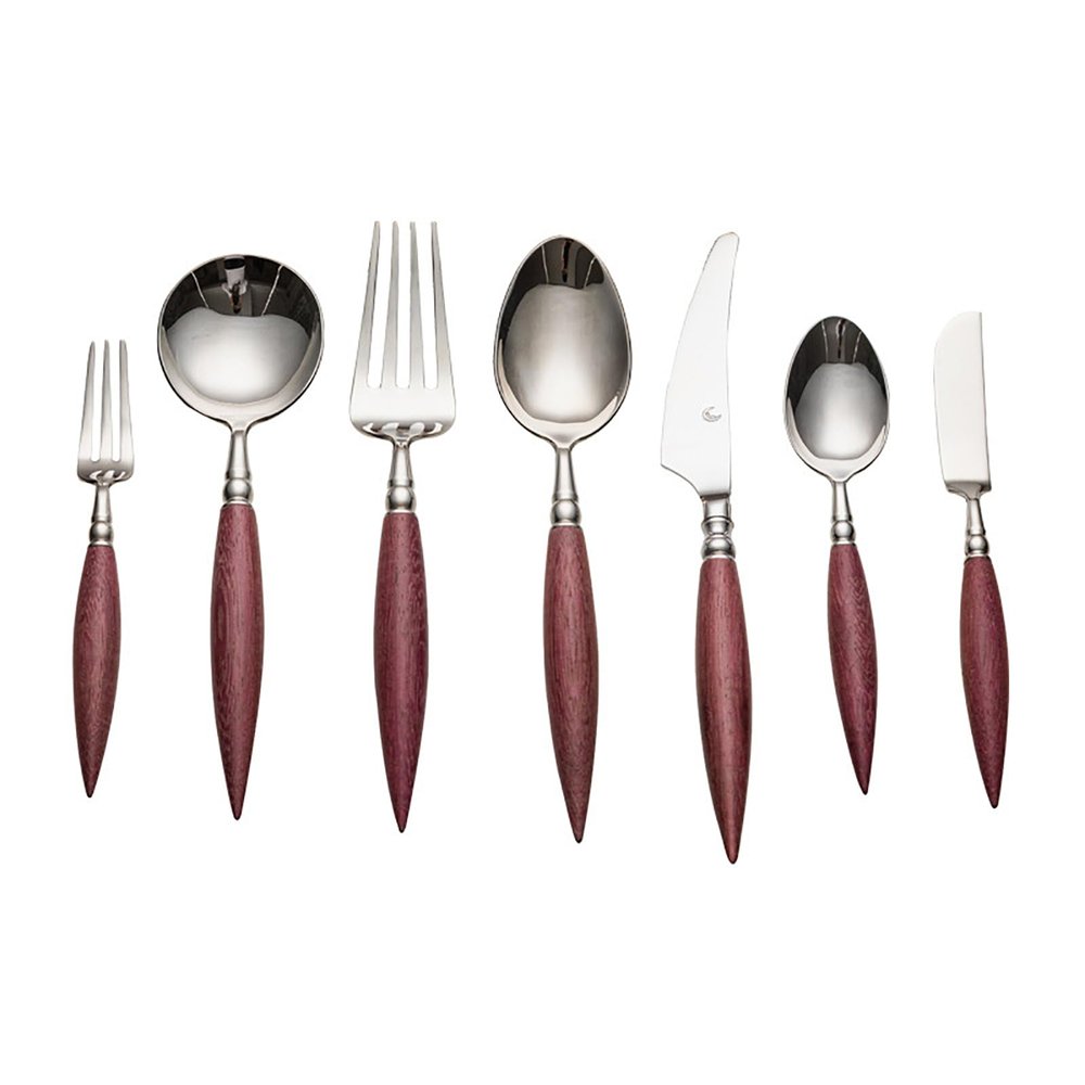 28 Piece Silverware Set Service for 4,Household Tableware Light Luxury Violet Wooden Handle 304 Stainless Steel Tableware Hotel Knife, Fork, Spoon Tableware Set, Food Grade Stainless Steel