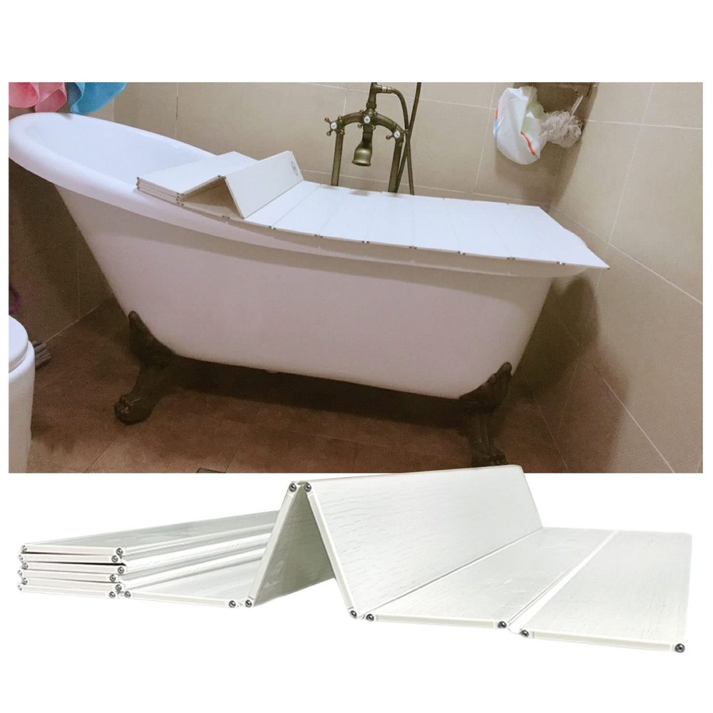 Bathtub Tray Folding Plastic Bathtub Cover, Dust-Proof Bathtub Tray Insulation Cover, Waterproof PVC Shutter Bath Lid, Length 150/160/170/180cm Multifunctional (Color : White, Size : 66x85x0.6cm)