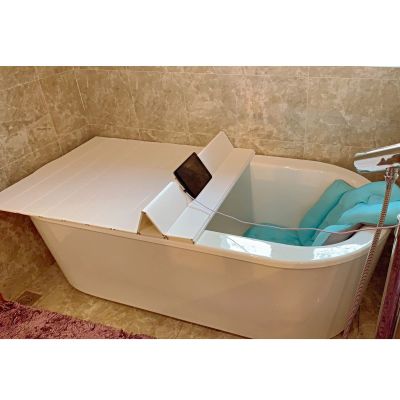 Bathtub Tray Bathtub Tray Bathtub Cover, Folding PVC Plastic Dust-Proof Board Shutter Bath Lid, Insulation Cover for Luxury Spa or Reading, 0.6cm Thickness Multifunctional (Color : White, Size : 66x