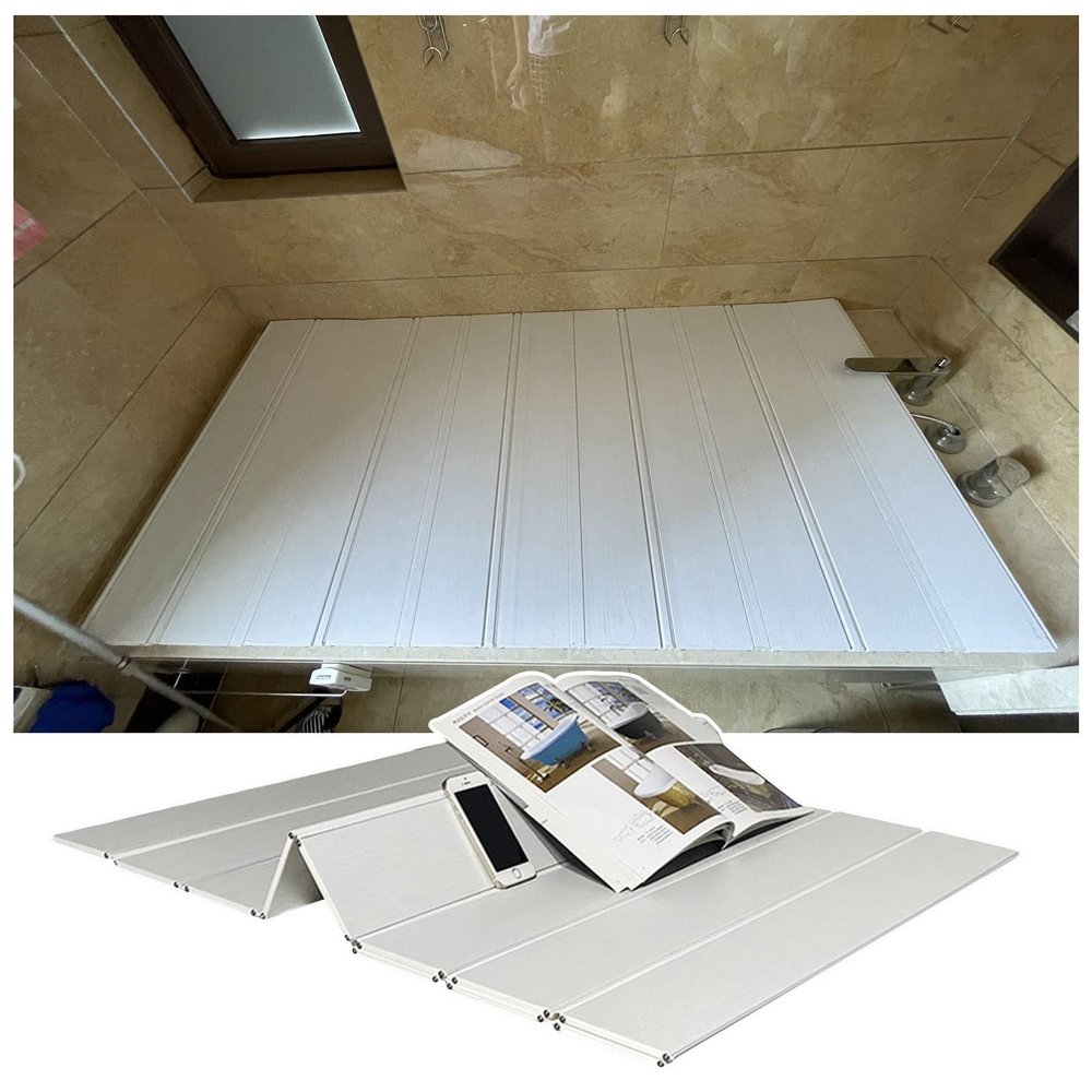 Bathtub Tray Folding PVC Bathtub Cover Bath Shelf, Plastic Dust-Proof Board Shutter Bath Lid, Bathtub Tray Insulation Cover for Spa, Bathroom & Shower, 0.6cm Thickness Multifunctional (Color : White