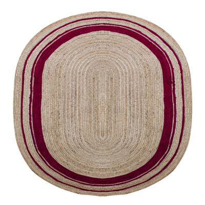 10x14 Oval Kilim Rug  Handmade Boho Jute Rug, Solid Maroon Beige, Hand Braided Flatweave, 0.27" Thick Oval Carpet for Bedroom, Living Room, Dining Room