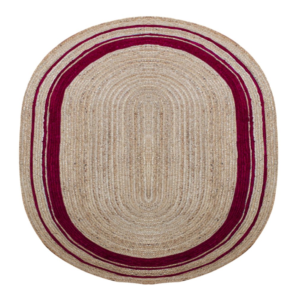 10x14 Oval Kilim Rug  Handmade Boho Jute Rug, Solid Maroon Beige, Hand Braided Flatweave, 0.27" Thick Oval Carpet for Bedroom, Living Room, Dining Room