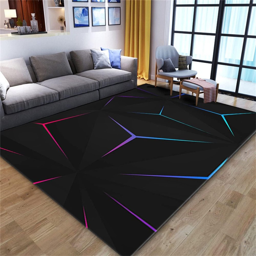Abstract Art Technological Sense Gaming Kids Rugs, Modern Geometric Colorful 3D Printing Indoor Non-Slip Area Rugs, Washable Durable Floor Carpet for Hallway Front Entrance Kitchen Bathroom(3x4ft