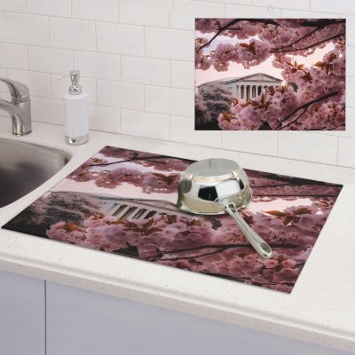 Cherry Blossoms Dish Drying Mat for Kitchen 18x24 inch Dish Drying Mats Super Absorbent Drying Mat for Kitchen Counter Drainer Mat Non-slip Coffee Mat Easy to Clean Kitchen Drying Mat