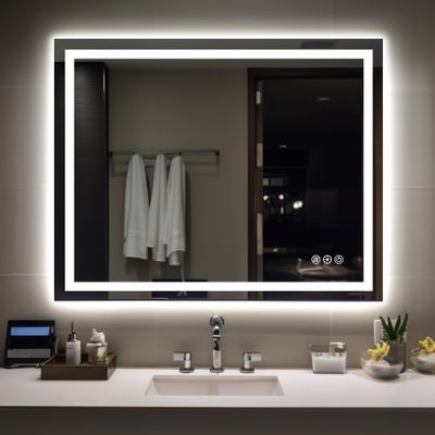 FURNIFIXTURE 32x40 Inch LED Bathroom Mirror - Lighted Vanity Mirror for Wall with Front and Backlit, Anti-Fog, Shatter-Proof, 3 Color Temperatures, Memory, Stepless Dimmable, Horizontal/Vertical,