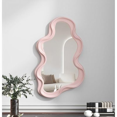 BZCKBZ 1 Pack White Bedroom Wall Decorative Mirror, Modern Minimalist Dressing Mirrors, Entryway, Bedroom, Living Room, Irregular(A - Pink)