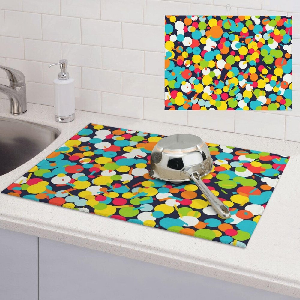 Confetti bright pattern Dish Drying Mat for Kitchen 18x24 inch Dish Drying Mats Super Absorbent Drying Mat for Kitchen Counter Drainer Mat Non-slip Coffee Mat Easy to Clean Kitchen Drying Mat