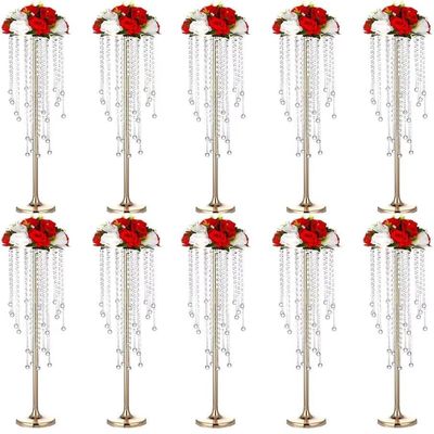 10pcs Home Decoration Flower Centerpieces, Acrylic Crystal Wedding Road-Leading Vases, Gold Wedding Decor Vase Centerpieces, Wedding Flower Vases, Metal Crystal Flower Vases (70 cm)