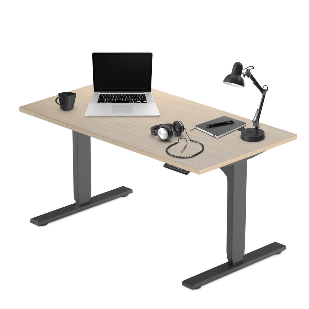 Progressive Desk Stand Up Adjustable Height Electric Standing Desk - 72" x 30" Dual Motor Table for Computer Home Office Workstation - Black Frame, Bright Beech Top