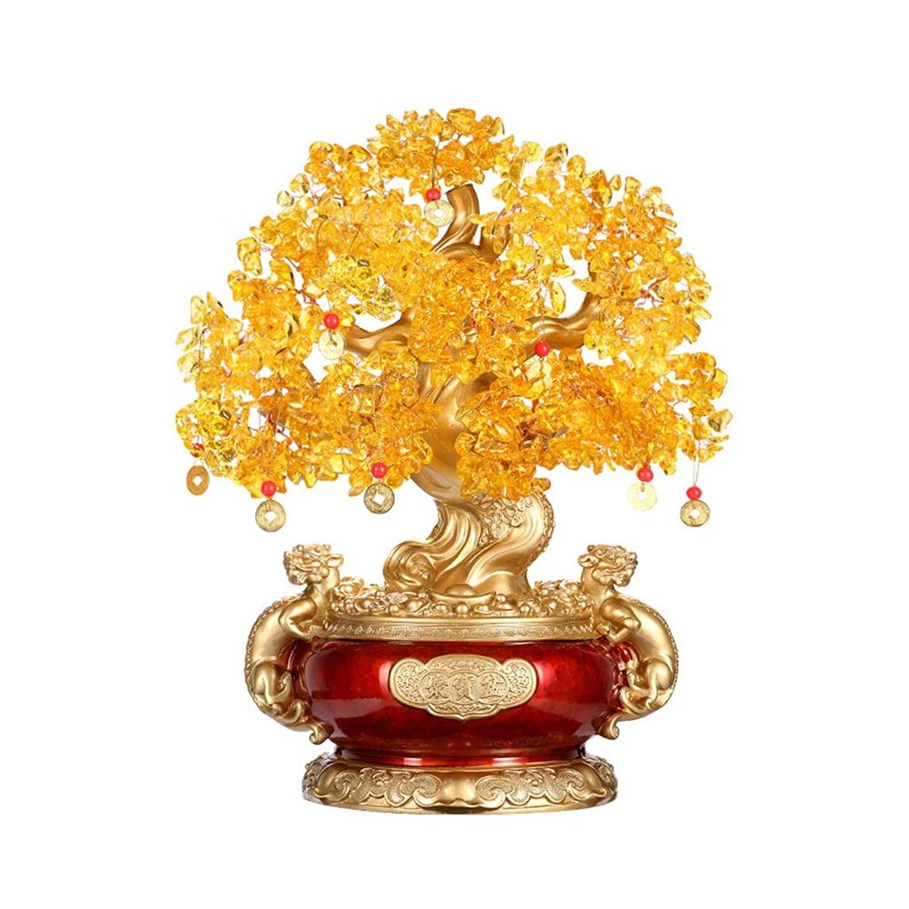 Crystal Tree Bonsai Feng Shui Money Tree Yellow Crystal Fortune Tree Home Office Decoration Crystal Fortune Tree Feng Shui Tree Lucky Tree Money Tree 10.62 / 12.99 / 16.92 inches Crystal Quartz Lucky