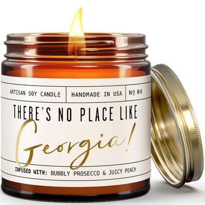 Georgia Gifts, Georgia Decor for Home - 'There's No Place Like Georgia Candle, w/Bubbly Prosecco & Juicy Peach I Georgia Souvenirs I Georgia State Gifts I 9oz Jar, 50Hr Burn, USA Made