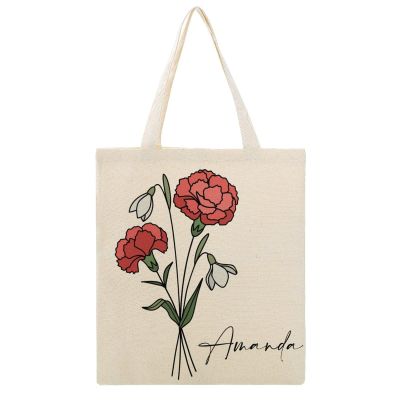 Custom Birth Flower Tote Bag Floral Shopping Bags Personalized Botanical Canvas Tote Bag, Personalized Birthday Gift, Teacher Gift Canvas Bag, Teacher Appreciation Gift, Back To School Gift