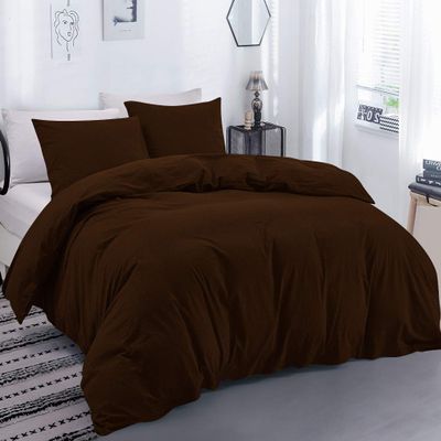 Rich Home 3 Piece Cotton Duvet Cover Eastern King 116'' x 108''Brown Solid Duvet Cover Set Zipper & Closure