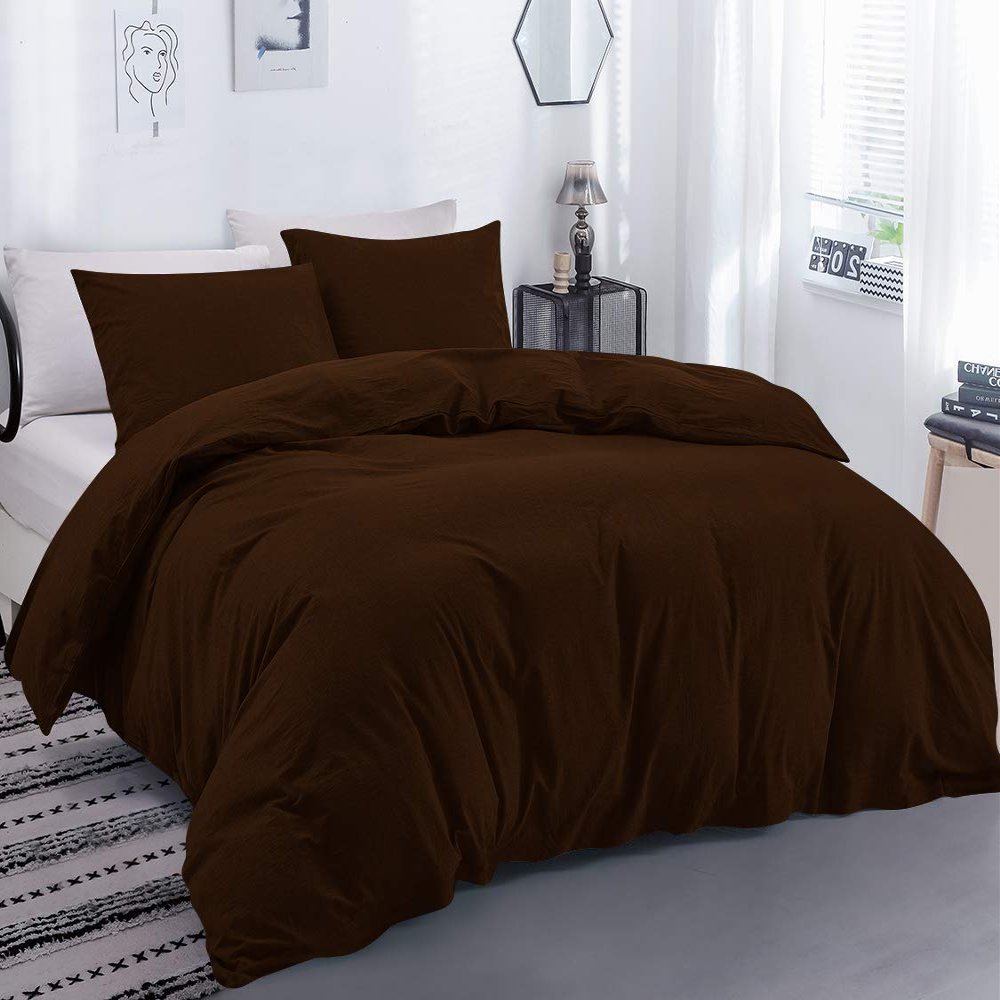 Rich Home 3 Piece Cotton Duvet Cover Eastern King 116'' x 108''Brown Solid Duvet Cover Set Zipper & Closure