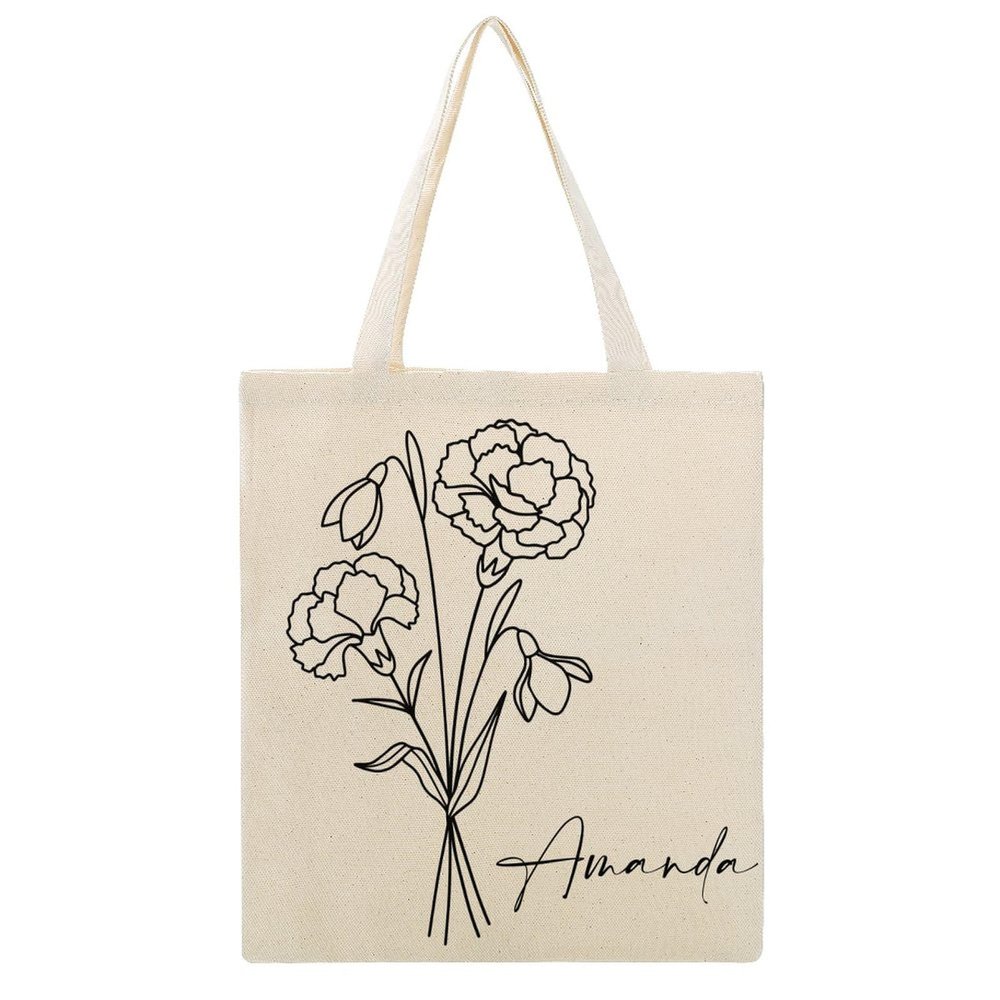 Custom Birth Flower Tote Bag Floral Shopping Bags Personalized Botanical Canvas Tote Bag, Personalized Birthday Gift, Teacher Gift Canvas Bag, Teacher Appreciation Gift, Back To School Gift