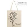 Custom Birth Flower Tote Bag Floral Shopping Bags Personalized Botanical Canvas Tote Bag, Personalized Birthday Gift, Teacher Gift Canvas Bag, Teacher Appreciation Gift, Back To School Gift view 2