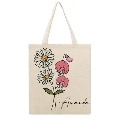 Custom Birth Flower Tote Bag Floral Shopping Bags Personalized Botanical Canvas Tote Bag, Personalized Birthday Gift, Teacher Gift Canvas Bag, Teacher Appreciation Gift, Back To School Gift