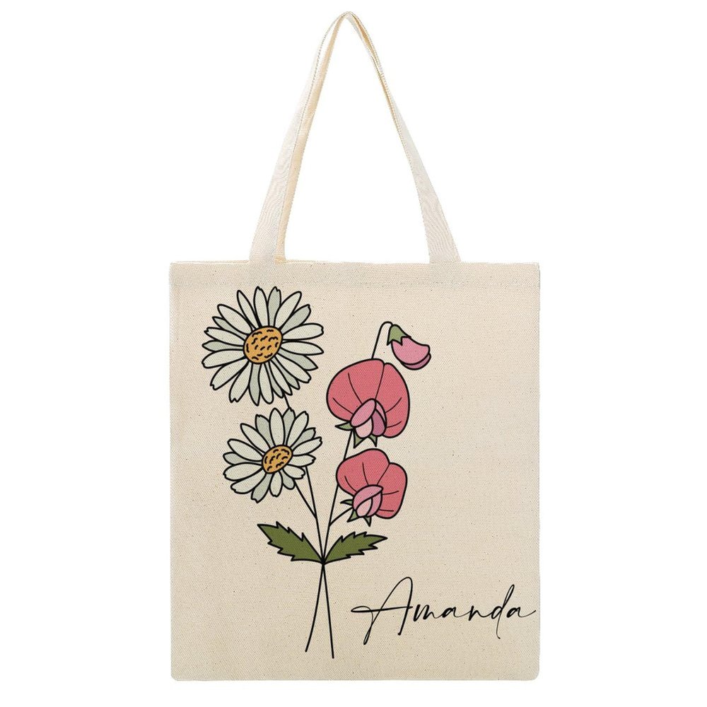 Custom Birth Flower Tote Bag Floral Shopping Bags Personalized Botanical Canvas Tote Bag, Personalized Birthday Gift, Teacher Gift Canvas Bag, Teacher Appreciation Gift, Back To School Gift
