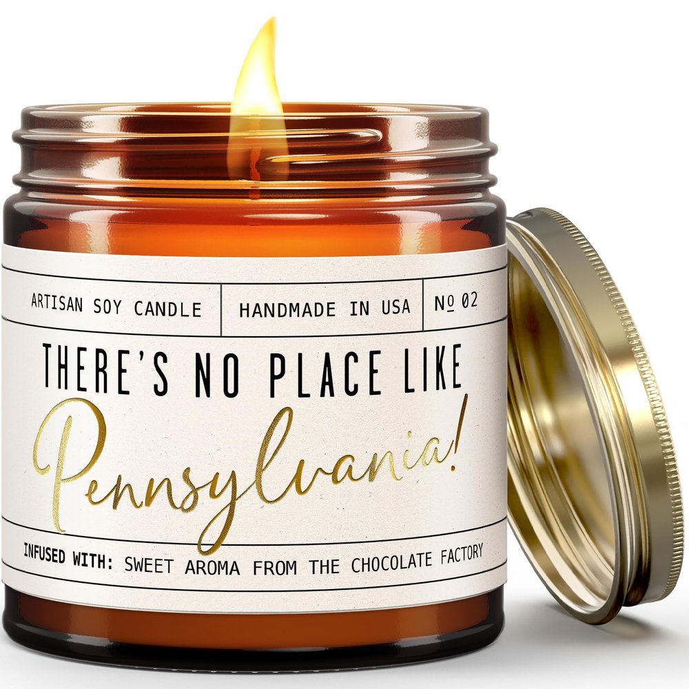 Pennsylvania Gifts, Pennsylvania Decor for Home - 'There's No Place Like Pennsylvania Candle, w/Aroma of The Chocolate Factory I Pennsylvania Souvenirs State Gifts I 9oz Jar, 50Hr Burn, USA Made