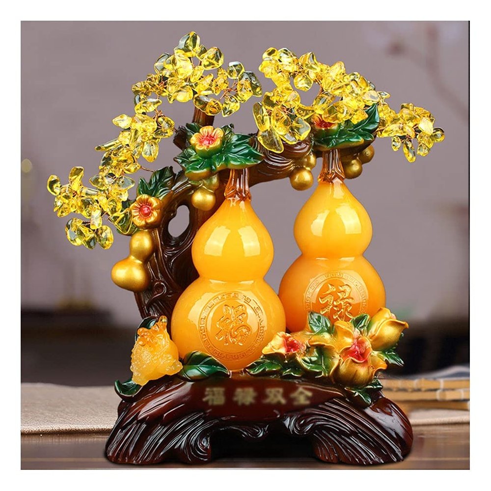 Crystal Tree Bonsai Feng Shui Money Tree Crystal Fortune Tree Double Gourd Feng Shui Tree Home Decorations Crystal Fortune Tree Gift Tree Fortune Tree (Red/Yellow/Green) Crystal Quartz Lucky Tree Chak