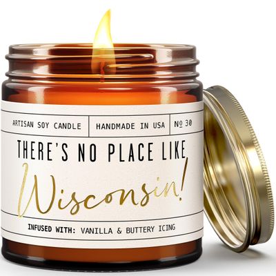 Wisconsin Gifts, Wisconsin Decor for Home - 'There's No Place Like Wisconsin Candle, w/Vanilla & Buttery Icing I Wisconsin Souvenirs I Wisconsin State Gifts I 9oz Jar, 50Hr Burn, USA Made