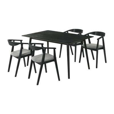 Armen Living Westmont Santana 5 Piece Black Wood Dining Table Set with Charcoal Fabric