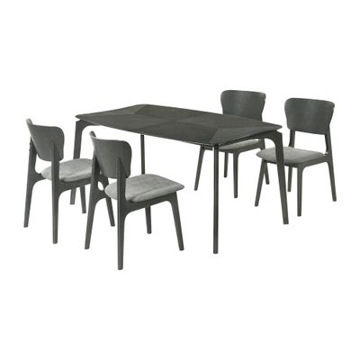 Armen Living Kalia 5 Piece Wood Dining Set in Gray Finish with Gray Fabric