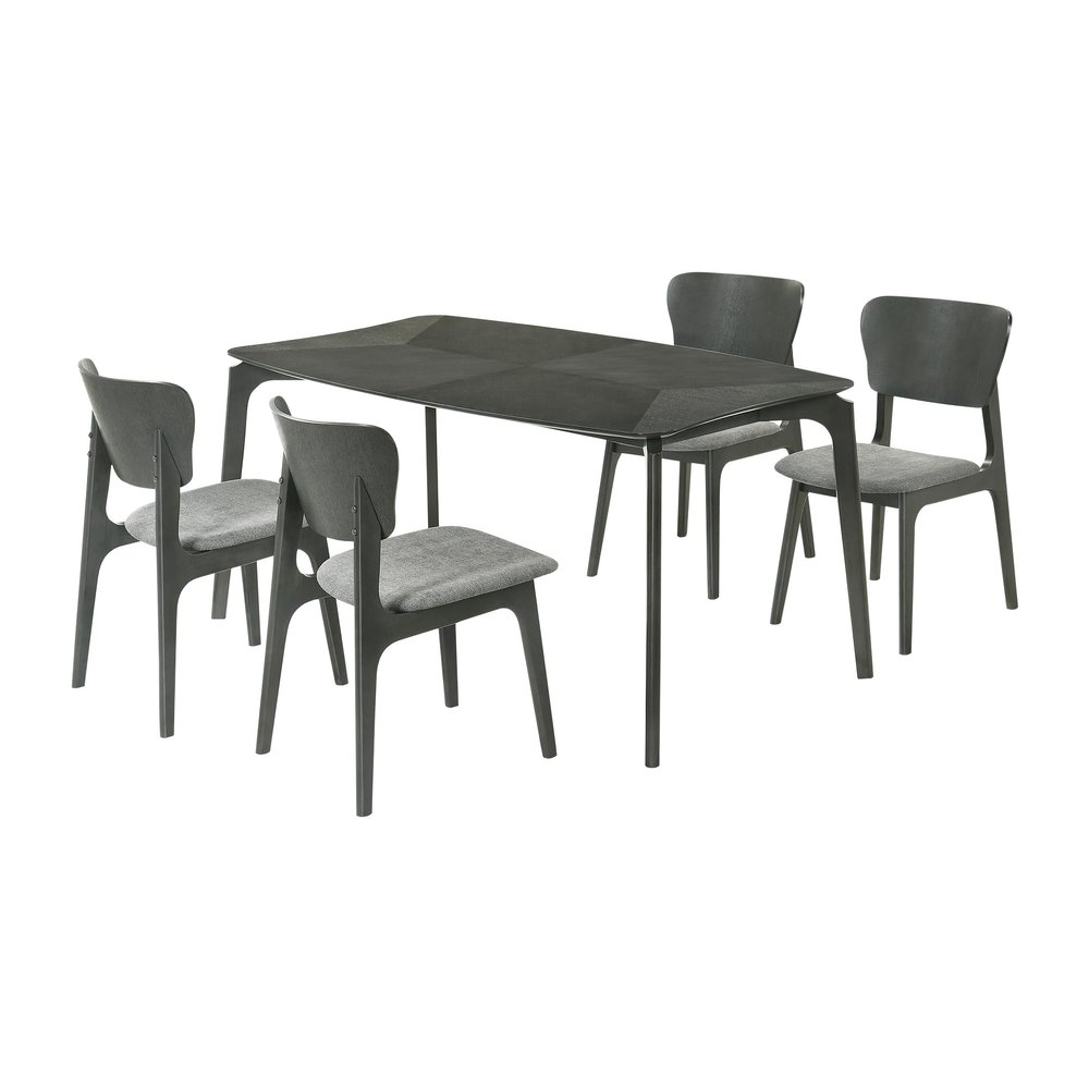 Armen Living Kalia 5 Piece Wood Dining Set in Gray Finish with Gray Fabric