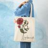 Bridesmaid Tote Bags with Birth Flower Custom Name Canvas Tote Bag Floral Art Grocery Shopping Eco Friendly Bags Casual Book Bag Custom Birthday Gift for Her, Mom, Best Friend view 2