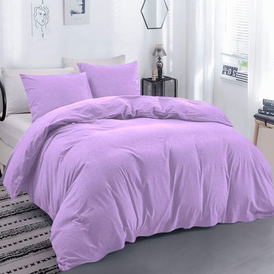 Rich Home 3 Piece Cotton Duvet Cover Super King 120 x120 Lilac Solid Duvet Cover Set Zipper & Closure