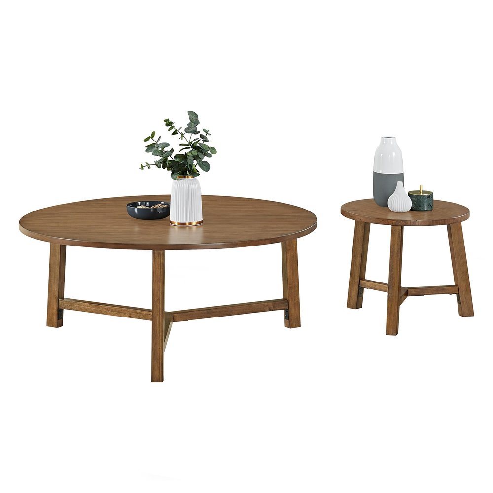 Alaterre Furniture Coffee Table and End Table 2 Piece Living Room Set - 44-Inch and 20-Inch Newbury Collection Living Room Tables (Pecan Finish)