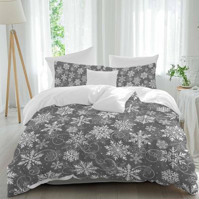 Debedcor Grey Christmas Snowflake Duvet Cover Full Size, White Winter Snowflake Xmas Comforter Cover with Zipper Closure, 3 Piece Bedding Sets 1 Duvet Cover 86x86 Inches and 2 Pillow Shams
