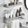 BAHELS Shower Caddy Shower Caddy Bathroom Shelf, Bathroom Vanity Cosmetic Storage Rack with Towel Bar Wall Mounted Bathroom Organizer (Size : Gray 1 layer 50CM) view 2
