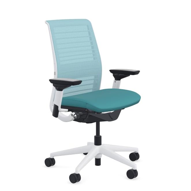 Steelcase Think Office Chair - Ergonomic Work Chair - Lumbar Support - 4D Arms - Seagull Frame with 3D Knit Back - Lagoon Fabric with Wheels for Carpet Flooring
