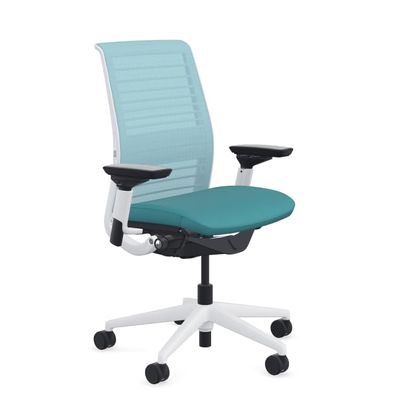 Steelcase Think Office Chair - Ergonomic Work Chair - Lumbar Support - 4D Arms - Seagull Frame with 3D Knit Back - Lagoon Fabric with Wheels for Hard Flooring