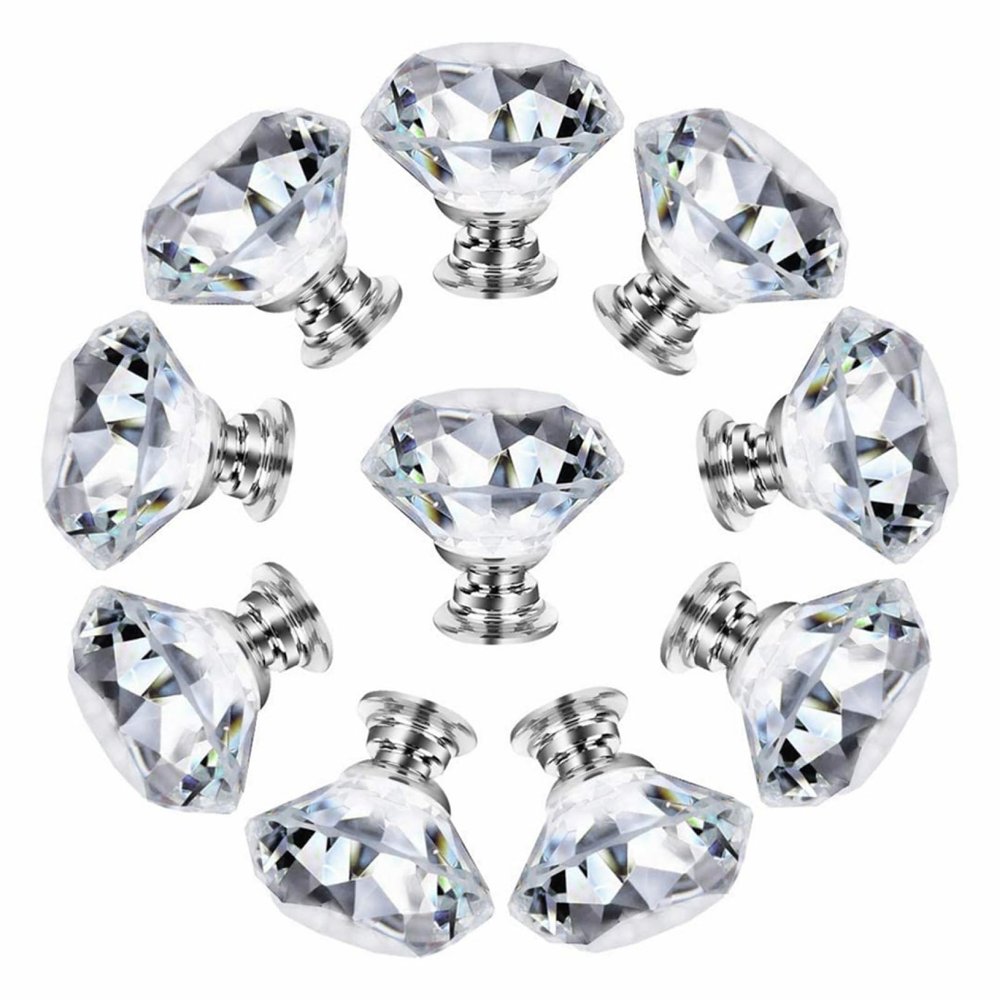 Cabinet Knobs with,Crystal Glass Door Drawer Knobs,Wardrobe Handles10 Pack Crystal Handle Drawer Cabinet Door Wardrobe Small Handle Transparent Crystal Glass Knob 30mm Red ( Color : 30mm Silver )