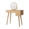 FEELIN Makeup Vanity Vanity Table with Round Mirror, Makeup Vanity Table, Wood Makeup Dressing Table Desk, 2 Drawers for Bedroom Vanities for Makeup view 1