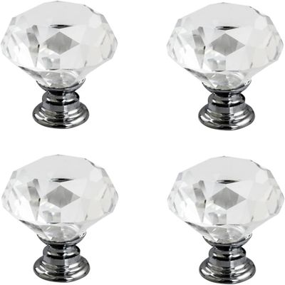 DubMag Cabinet Knobs with,Crystal Glass Door Drawer Knobs,Handle Drawer Knobs 4Pcs Crystal Handle Single Hole Transparent Door Handle Wardrobe Drawer Shoe Cabinet Diamond Small Handle