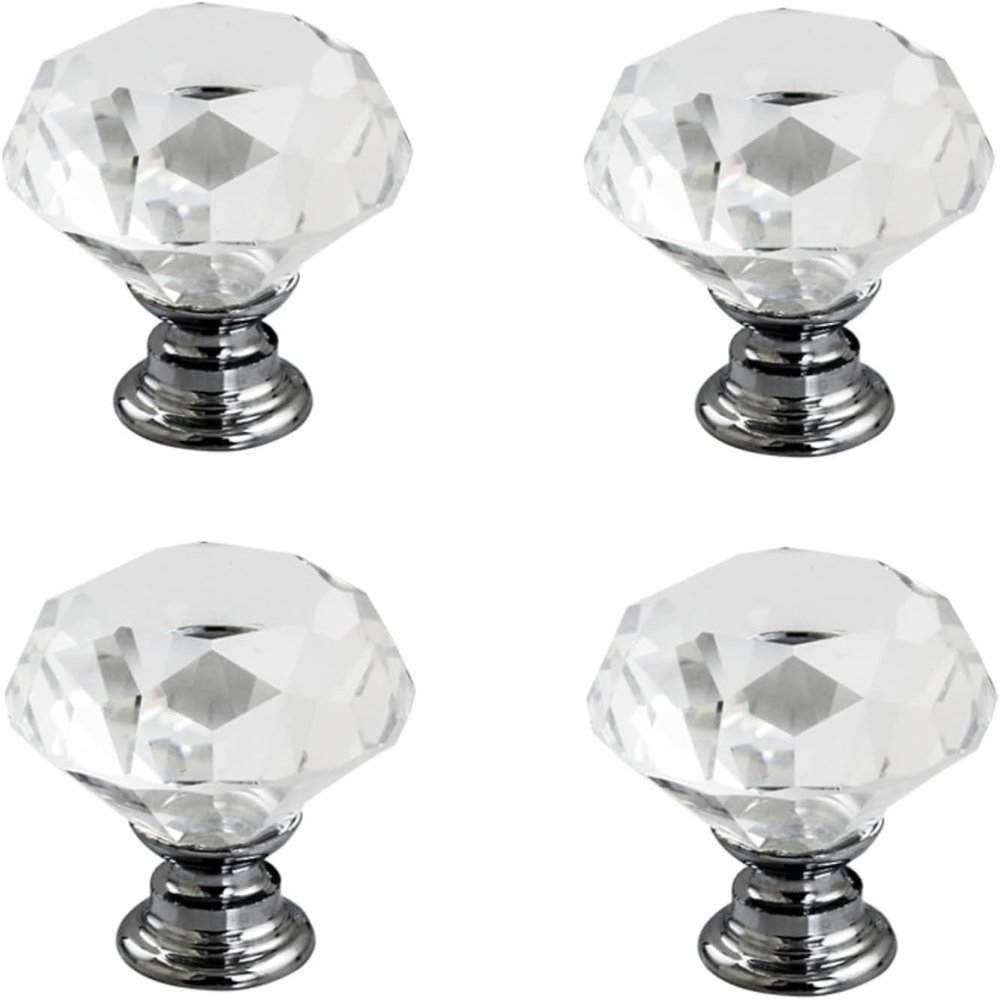 DubMag Cabinet Knobs with,Crystal Glass Door Drawer Knobs,Handle Drawer Knobs 4Pcs Crystal Handle Single Hole Transparent Door Handle Wardrobe Drawer Shoe Cabinet Diamond Small Handle