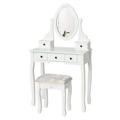 FEELIN Makeup Vanity Dressing Table with Mirror Five Drawer Single Stool Girl Modern Bedroom Vanity Table Home Decoration Bedroom Furniture Vanities for Makeup