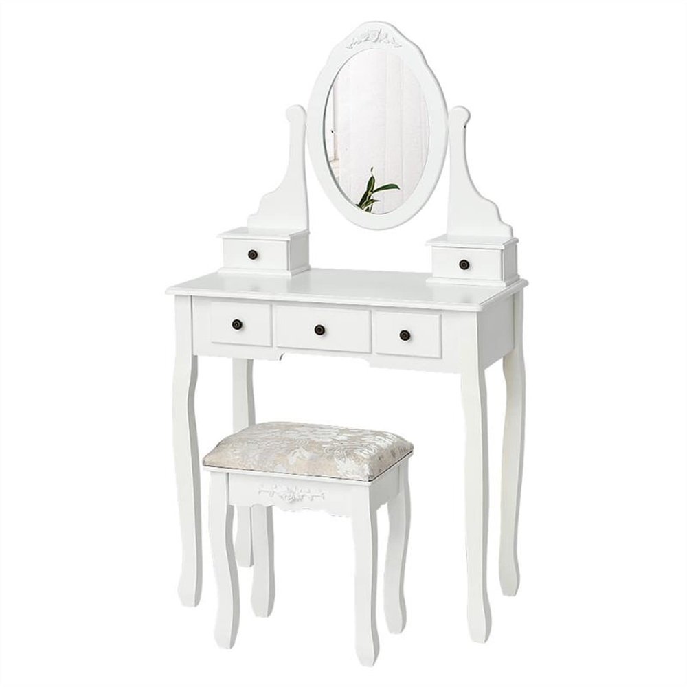 FEELIN Makeup Vanity Dressing Table with Mirror Five Drawer Single Stool Girl Modern Bedroom Vanity Table Home Decoration Bedroom Furniture Vanities for Makeup