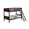 Benjara Amey Wood Twin Bunk Bed with Angled Ladder, Guardrail, Slat Kit, Brown view 1