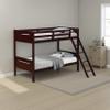 Benjara Amey Wood Twin Bunk Bed with Angled Ladder, Guardrail, Slat Kit, Brown view 2